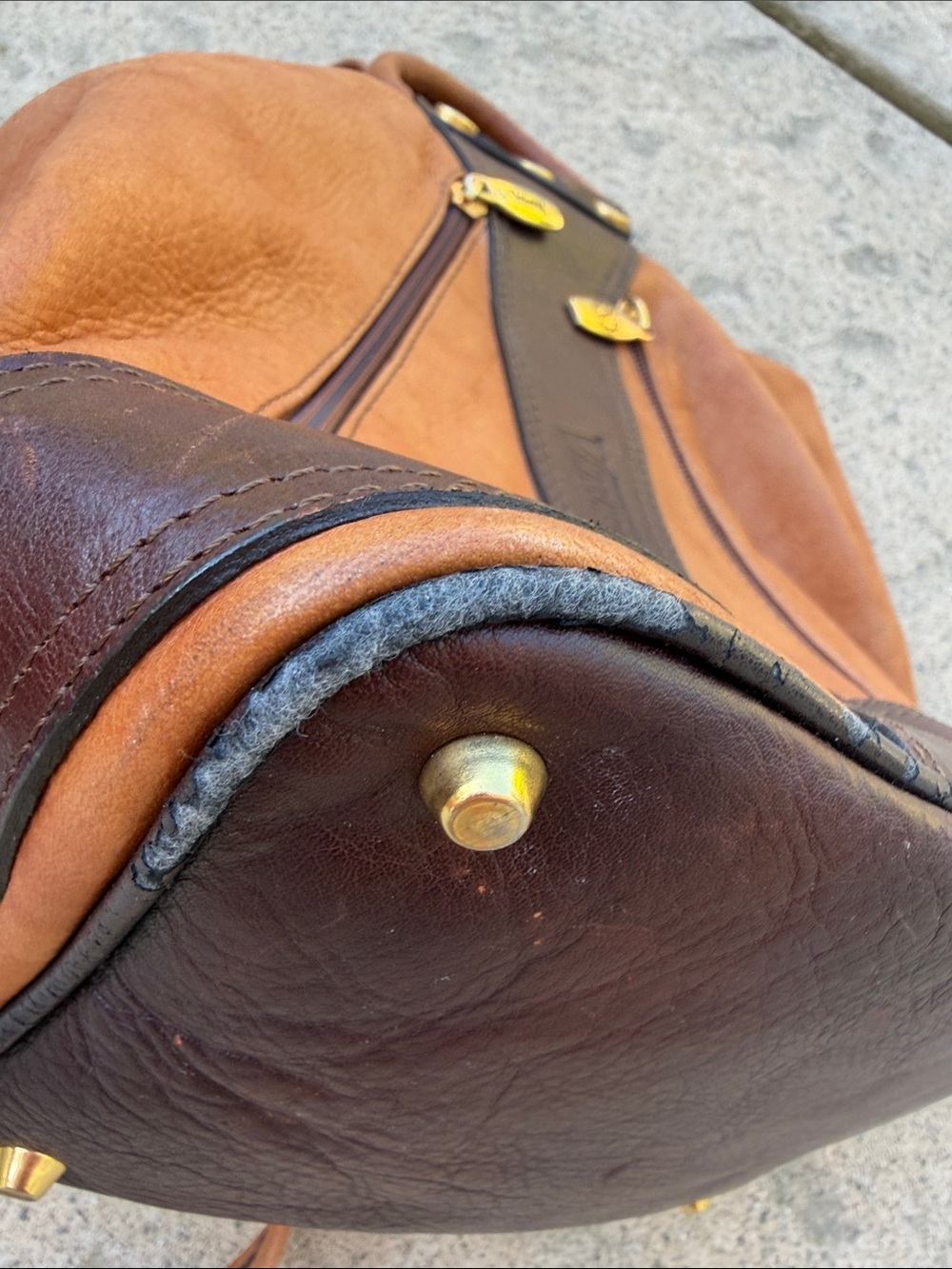 Valentina Cognac Tan & Brown Leather Two Tone Backpack Purse - Picture 9 of 12